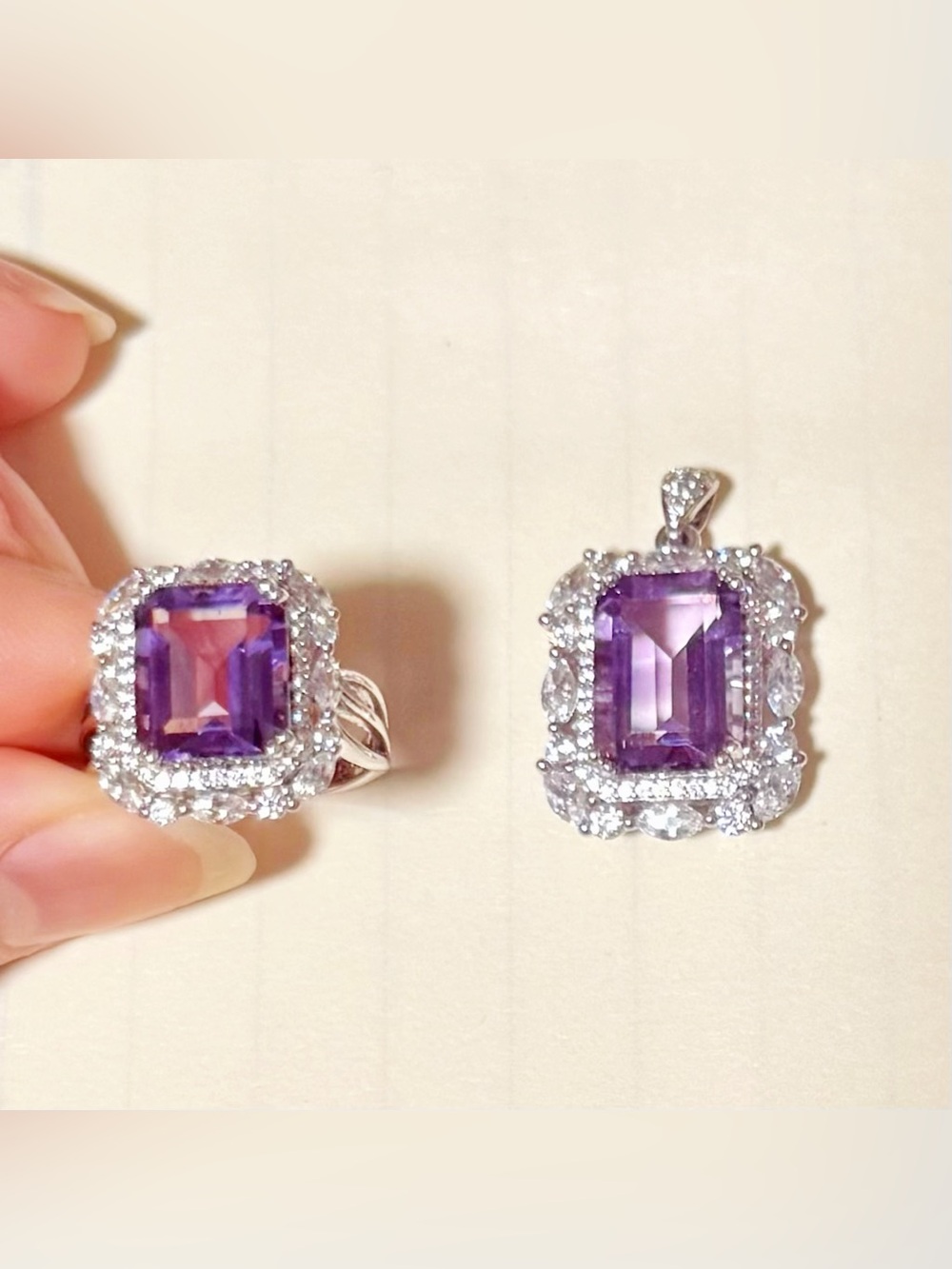 Amethyst Silver Jewelry Set – Elegant Mother’s Day Gift (Pendant & Ring)